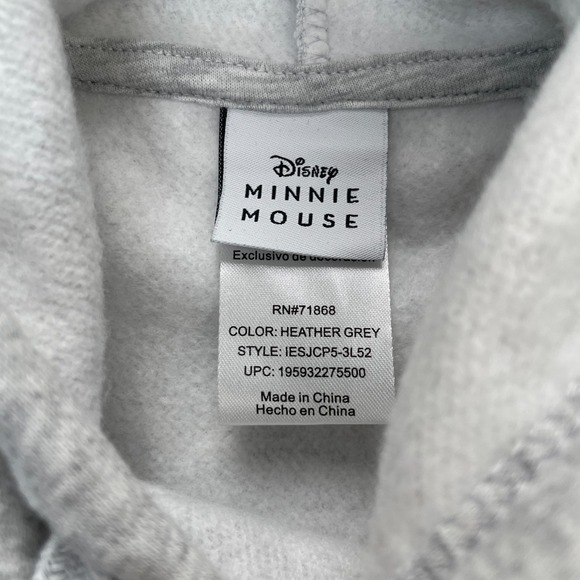 Disney Minnie Mouse Hoodie Womens Medium Gray Heather Crochet Patch Fleece Lined - Picture 3 of 5